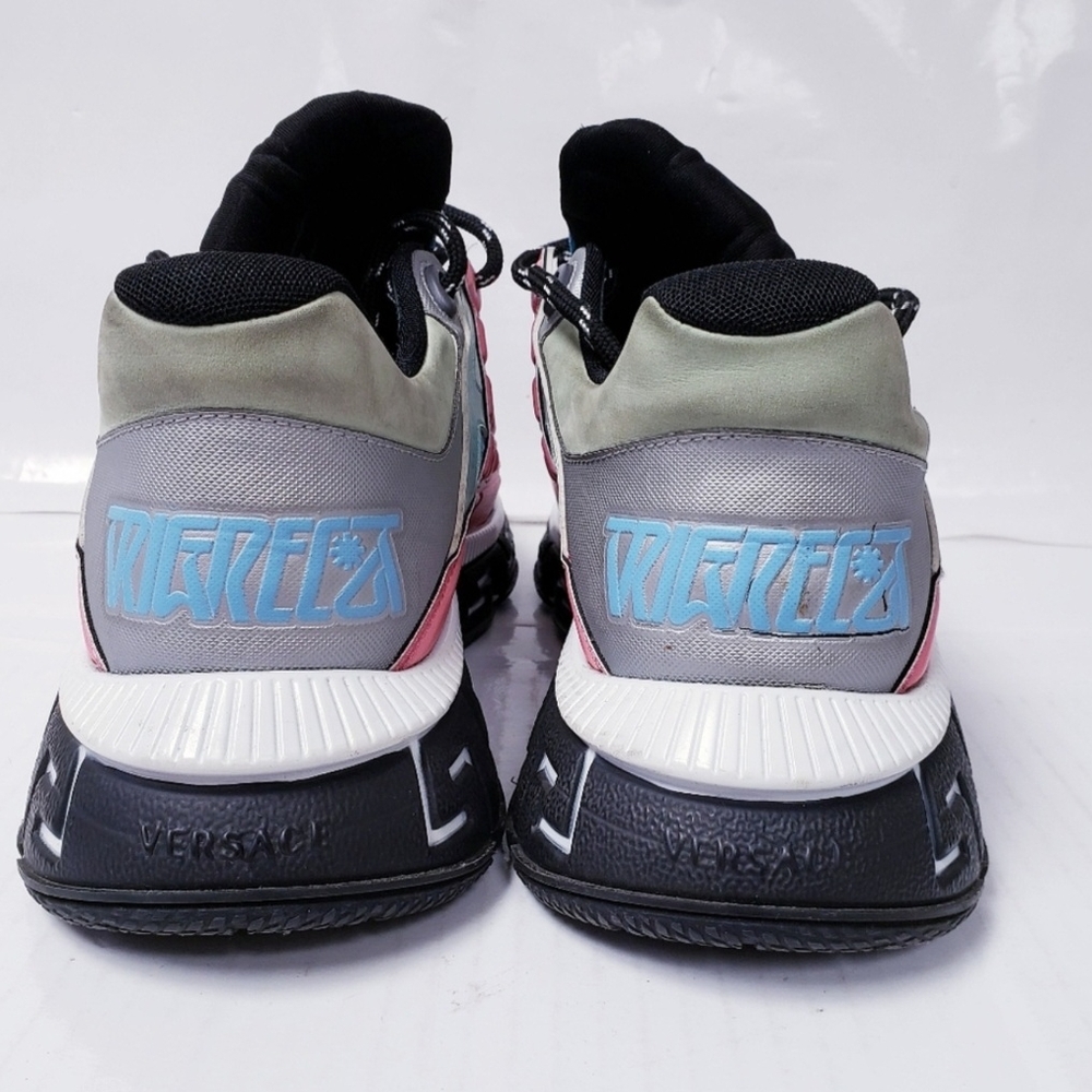 Versace Trigreca Sneakers Silver Argento Sky Bright Coral EU 45 US Mens Size 12 - Picture 10 of 13
